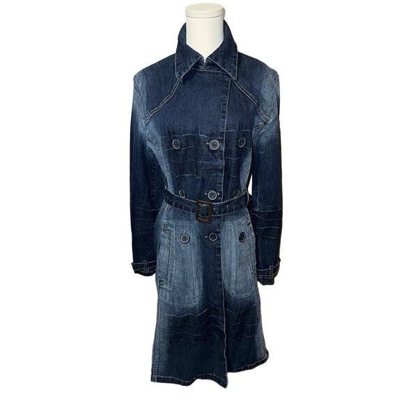Retro Lazer Jeans Denim Trenchcoat Sz L - Picture 5 of 7